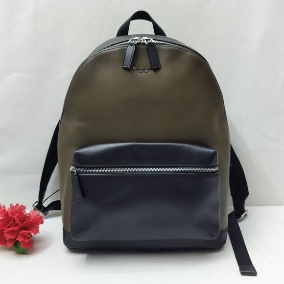 Michael Kors Olive Green Leather Zipper Closure Top Handle Backpack - Picture 1 of 16